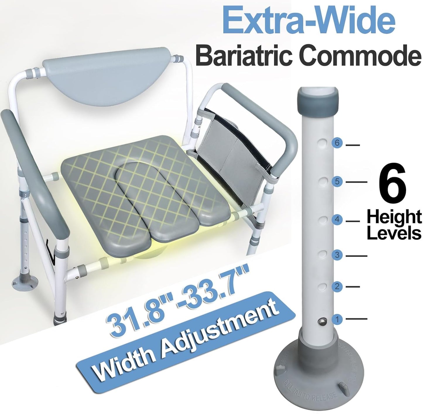 DEEPTITA Heavy Duty Bedside Commode, 500lbs Extra-Wide Bariatric Commode Chair for Adults & Seniors, Portable Toilet Seat with Arms, Adjustable Potty Chair Bucket with Lid, Tool-Free Assembly