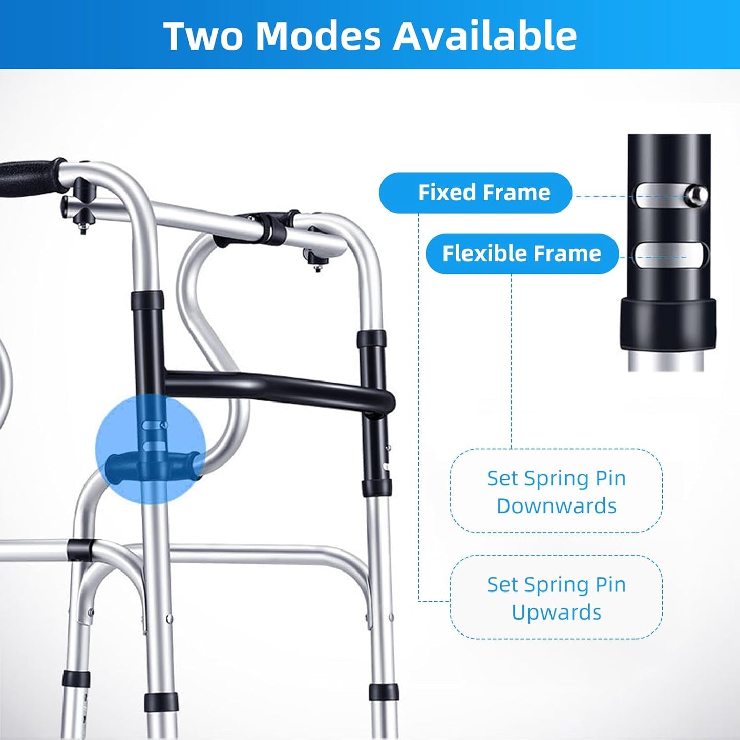 Deeptita Stepped Handrail Walker with 6-inch Bearings Wheels - Aluminum Foldable Walkers for Seniors, 8-Level Height Adjustable Walkers for Elderly, Lightweight Folding Walker with Small Bag, Silver
