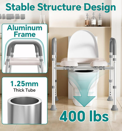 Deeptita Toilet Seat Risers for Seniors, Raised Toilet Seat with Handles, Adjustable Height & Width, Cozy Padded 400lb Elevated Toilet Seat, Fits Any Toilet