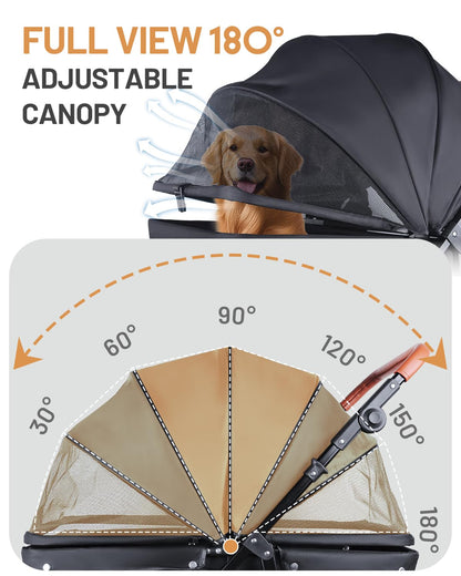 Dog Stroller for Large & Medium Dogs (20–132 lbs), Pet Stroller for 2 Small Dogs with Adjustable Handle & Canopy, Sun Shades, Storage Organizer, Foldable & Ventilated, Black