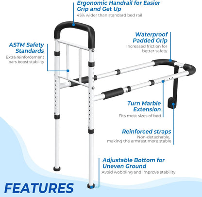 DEEPTITA Bed Rails for Elderly Adults Safety - ASTM Approved Adjustable Bed Cane Supports 350LBS with Non-Slip Grip & Storage Pocket, Stable Bed Assist Rails for Seniors, Tool-Free