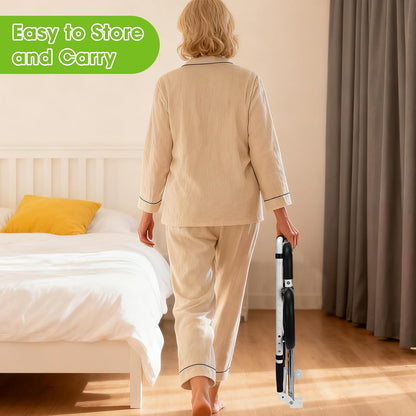 Ojiud Foldable Bed Rails for Elderly Adults Safety with Three Storage Pockets, Adjustable Bed Assist Rails for Seniors, Portable & Sturdy Grab Bar Bed Cane for King/Queen/Full/Twin (L)