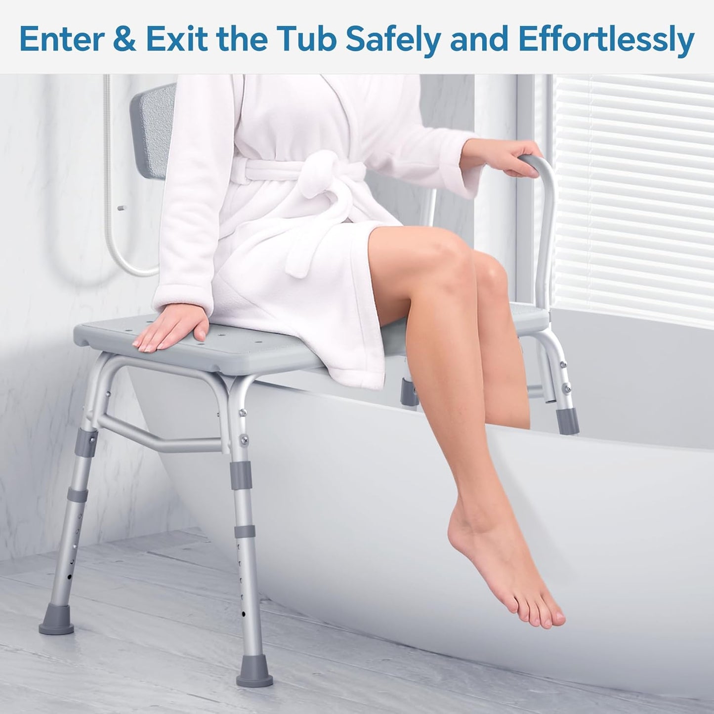 DEEPTITA Bathtub Transfer Bench, 400 Lbs Heavy Duty Shower Chair with Back, Non-Slip Feet, Height Adjustable Shower Bench for Elderly and Disabled
