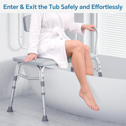 DEEPTITA Bathtub Transfer Bench, 400 Lbs Heavy Duty Shower Chair with Back, Non-Slip Feet, Height Adjustable Shower Bench for Elderly and Disabled
