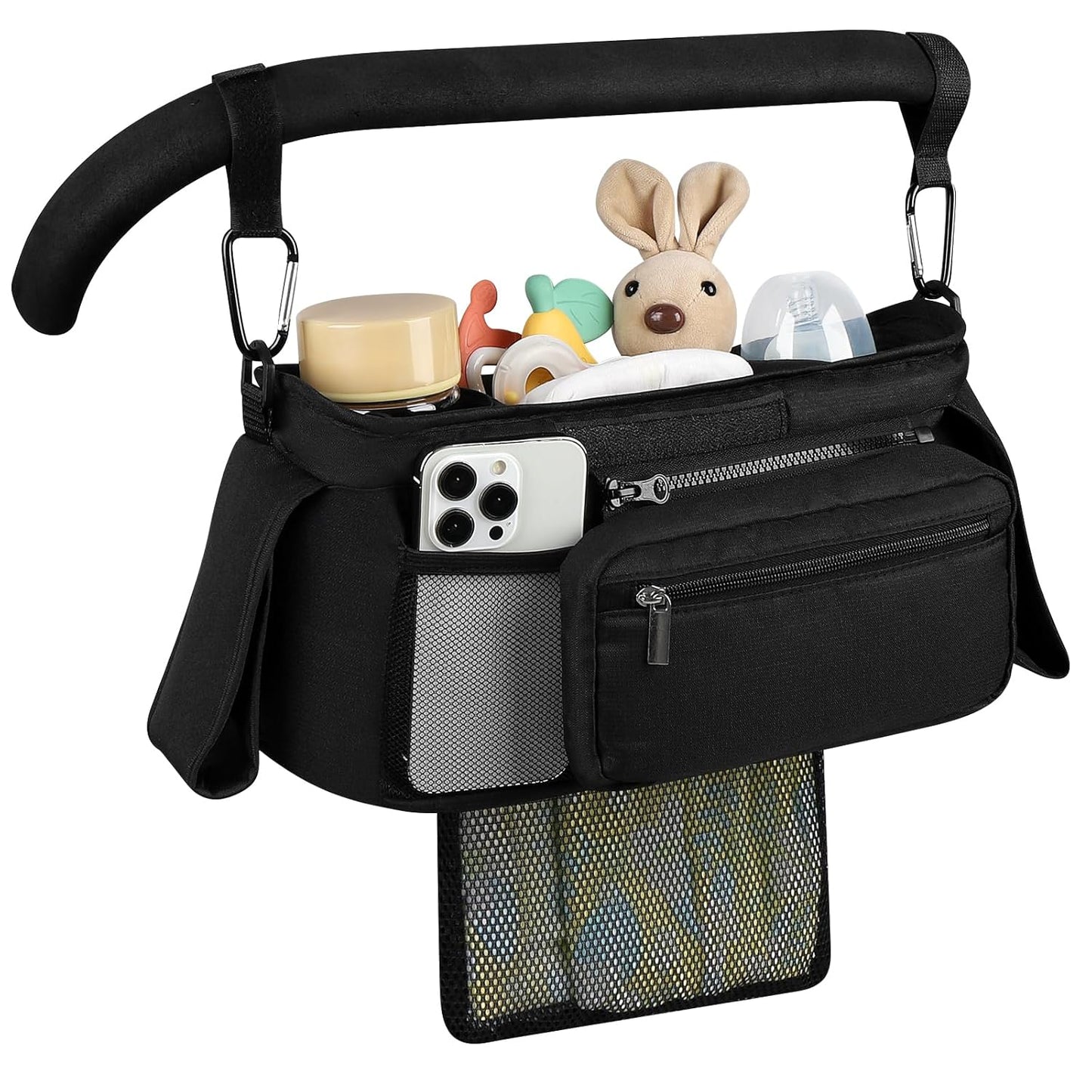 Accmor Universal Stroller Organizer with Insulated Cup Holder, Detachable Phone Bag and Shoulder Strap, Stroller Bag Caddy Organizer Fits for Uppababy, Baby Jogger, Britax Strollers