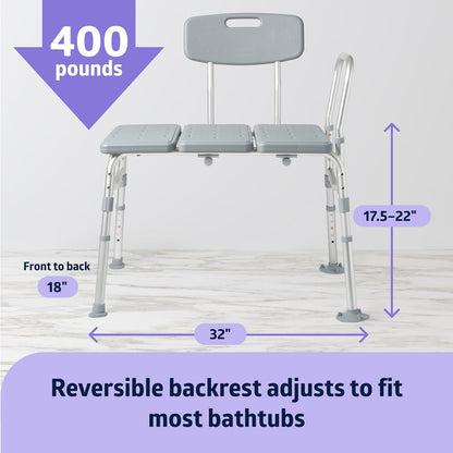 Deeptita Transfer Bench for Bathtubs and Showers, Adjustable Shower Bench and Bath Seat For Seniors and Adults, Slip-Resistant Feet, Heavy-Duty 400 lb. Weight Capacity, Tool-Free Assembly