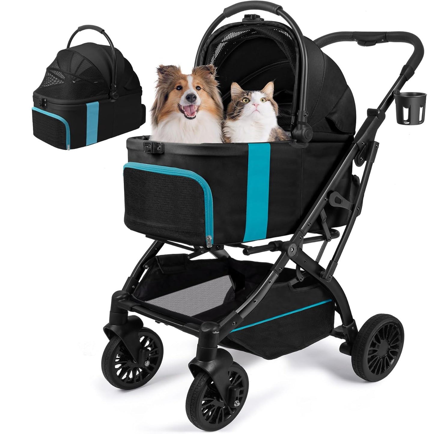 Small Dog Stroller, Pet Stroller for Small Dogs, 5-in-1 Dog Strollers - Fold All in One Without Detaching Carrier, Pet Strollers with Removable Waterproof Carrier for Dogs Cats 10 lbs 20 lbs - Khaki