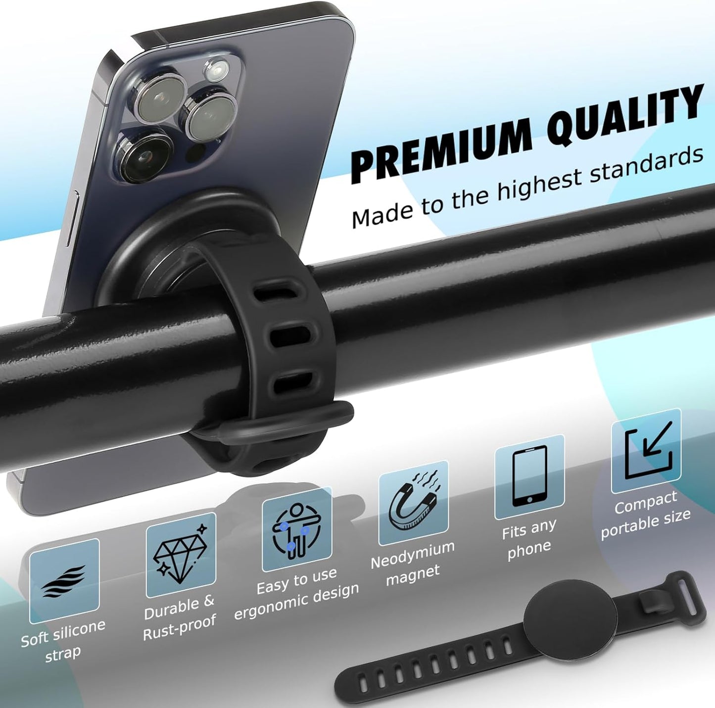 Stroller Phone Holder for Magsafe iPhone 17 16 15 14 13 12 Series Steering Wheel Phone Mount for GYM, Stroller, Wrist, Shopping & Golf Carts, Bikes, Magnetic Mount Adapter Accessories for All Phones