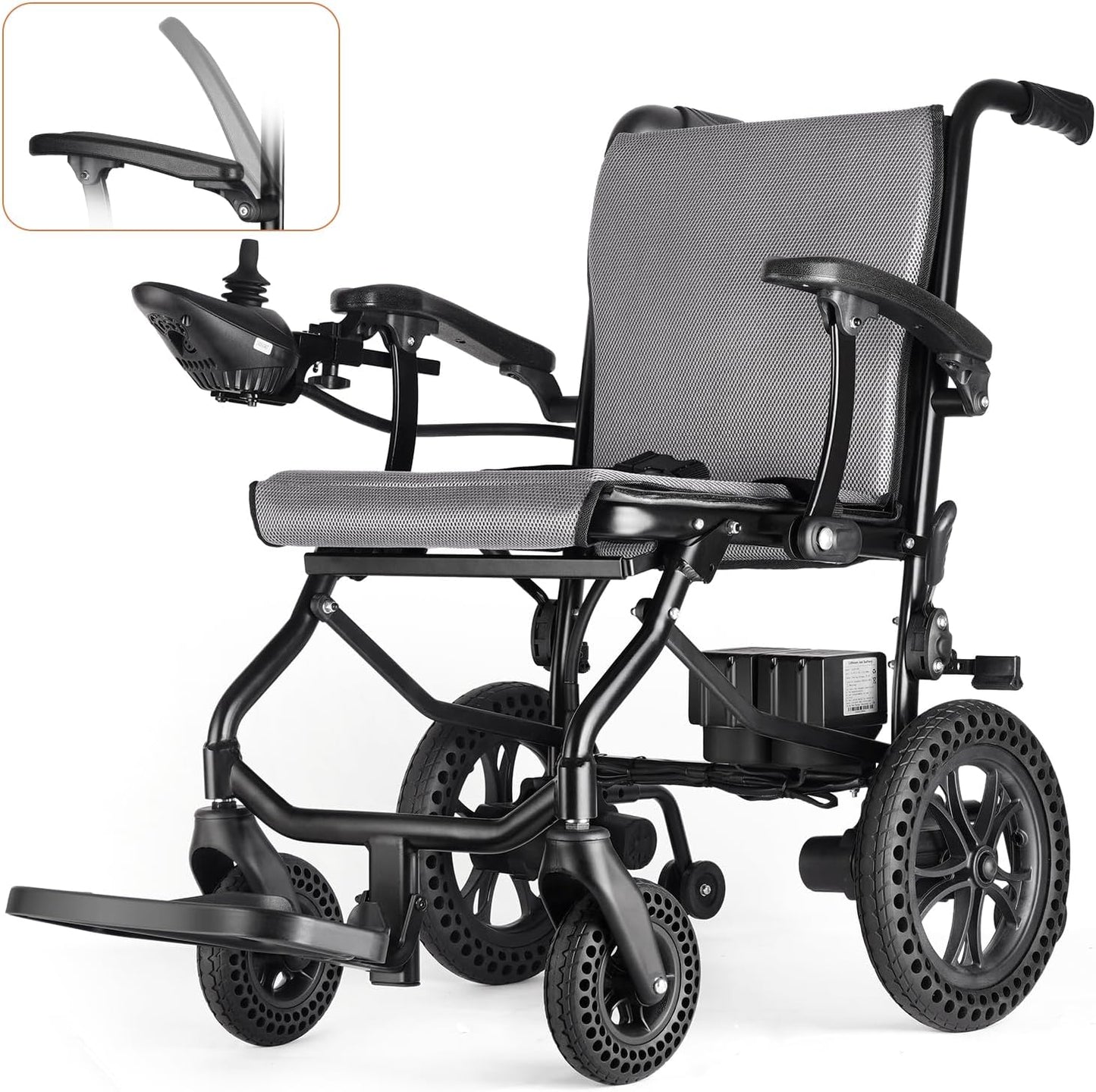 DEEPTITA Electric Wheelchairs for Adults, Lightweight Foldable Motorized Wheelchair with Removable Battery, Liftable Armrest, Airline Approved (30 Lbs, Grey)