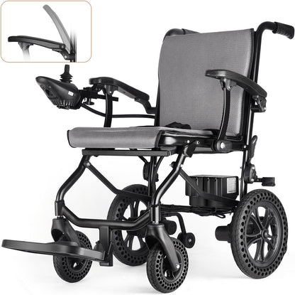 DEEPTITA Electric Wheelchairs for Adults, Lightweight Foldable Motorized Wheelchair with Removable Battery, Liftable Armrest, Airline Approved (30 Lbs, Grey)