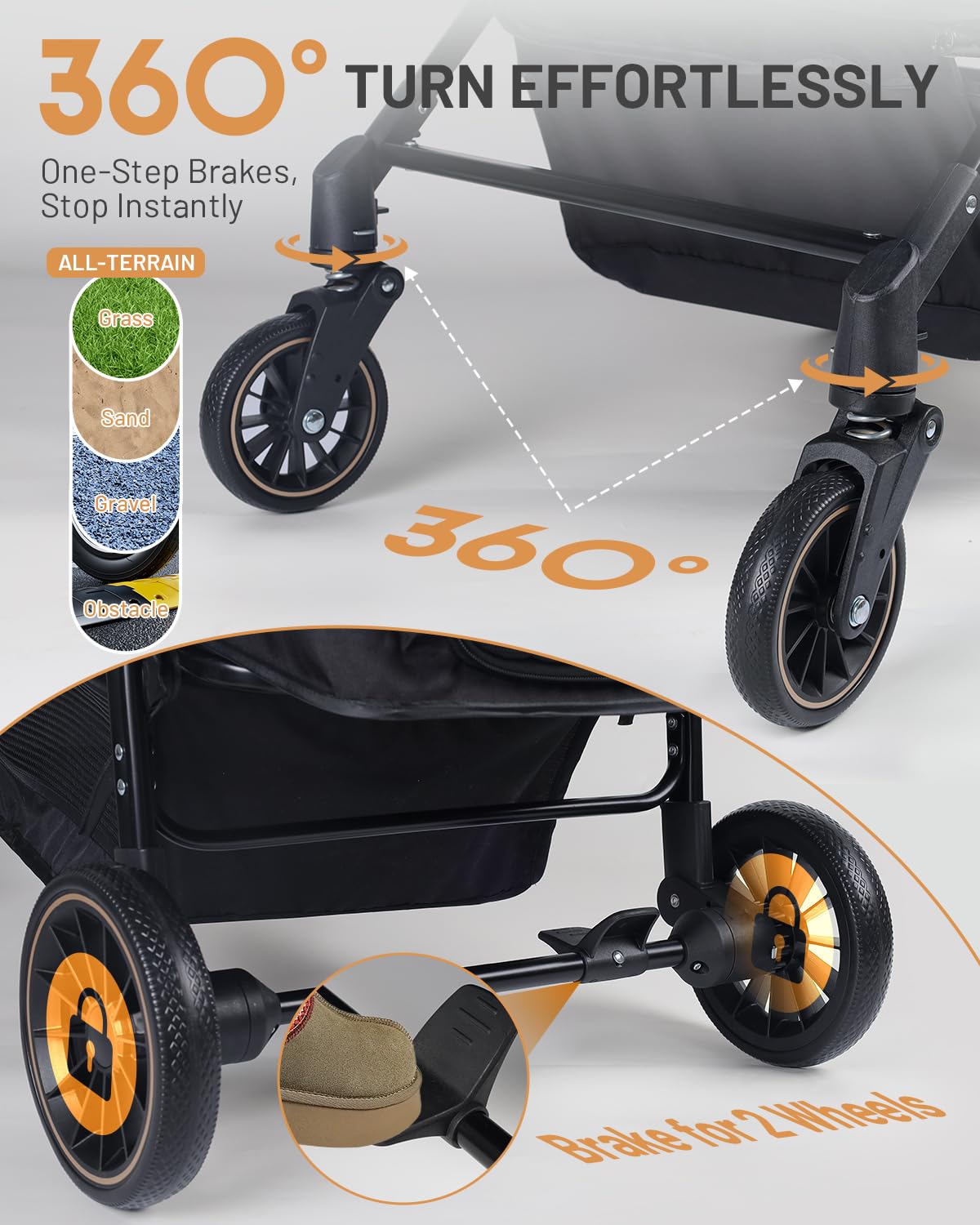 Dog Stroller for Large & Medium Dogs (20–132 lbs), Pet Stroller for 2 Small Dogs with Adjustable Handle & Canopy, Sun Shades, Storage Organizer, Foldable & Ventilated, Black