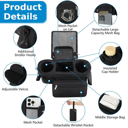 Accmor Universal Stroller Organizer with Insulated Cup Holder, Detachable Phone Bag and Shoulder Strap, Stroller Bag Caddy Organizer Fits for Uppababy, Baby Jogger, Britax Strollers