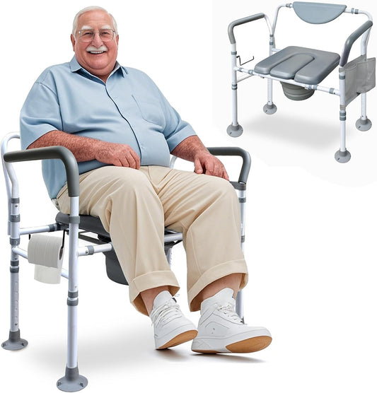 DEEPTITA Heavy Duty Bedside Commode, 500lbs Extra-Wide Bariatric Commode Chair for Adults & Seniors, Portable Toilet Seat with Arms, Adjustable Potty Chair Bucket with Lid, Tool-Free Assembly