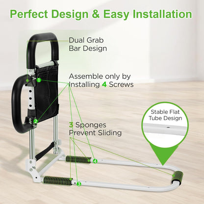 Ojiud Foldable Bed Rails for Elderly Adults Safety with Three Storage Pockets, Adjustable Bed Assist Rails for Seniors, Portable & Sturdy Grab Bar Bed Cane for King/Queen/Full/Twin (L)