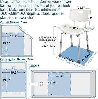 Bath Chair, Bench, Seat, Stool for Disabled, Seniors & Elderly Bathroom Transfer Inside Shower/Tub/Bathtub – 400 Lbs. Capacity, Gray
