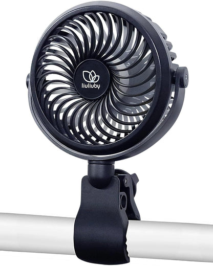 liuliuby Baby Stroller Fan with Clip | Clip On Fan for Baby Car Seat | Portable & Rechargeable with Durable Clamp | Stroller Accessories | Small Cooling USB Chargeable Battery (Jet Black)