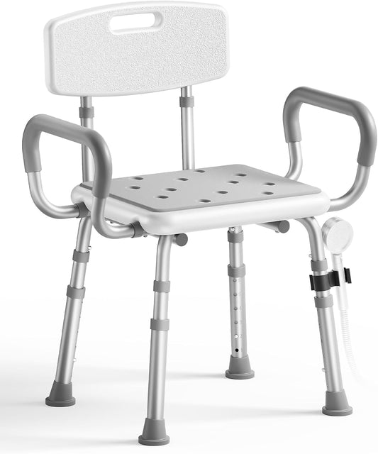 Deeptita Shower Chair for Inside Shower with Arms and Back, Height Adjustable Shower Chair for Elderly and Disabled with Enhanced Non-Slip Feet, 400 lbs Heavy Duty Shower Seat for Seniors