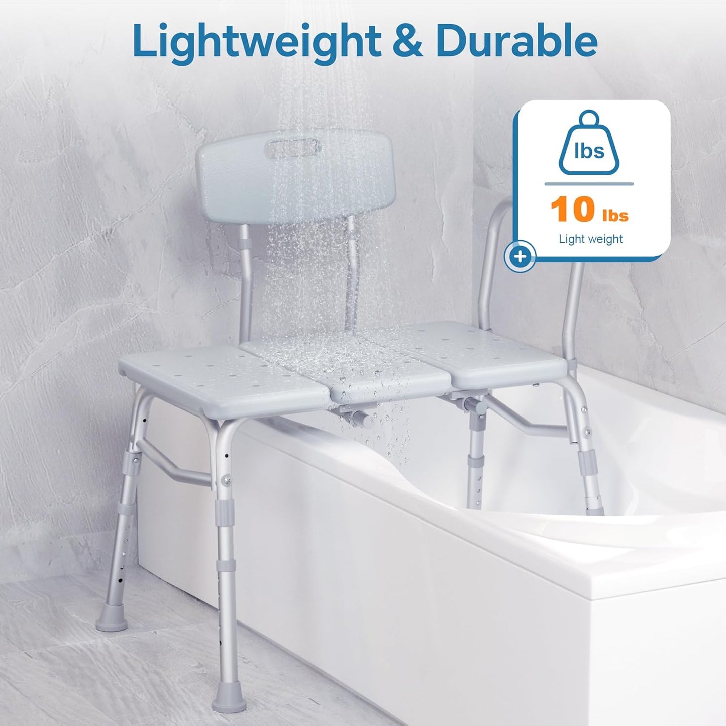 DEEPTITA Bathtub Transfer Bench, 400 Lbs Heavy Duty Shower Chair with Back, Non-Slip Feet, Height Adjustable Shower Bench for Elderly and Disabled