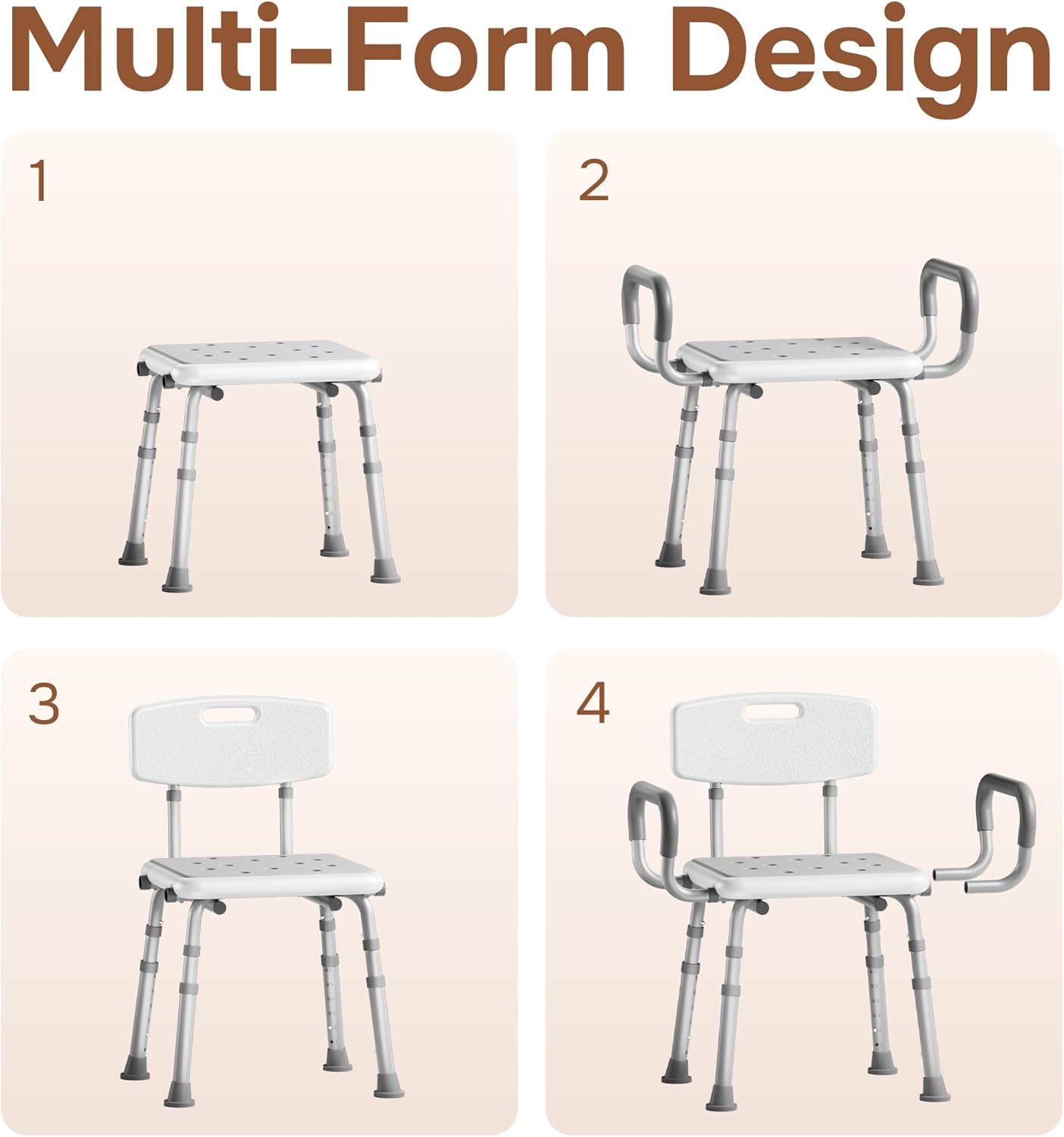 Deeptita Shower Chair for Inside Shower with Arms and Back, Height Adjustable Shower Chair for Elderly and Disabled with Enhanced Non-Slip Feet, 400 lbs Heavy Duty Shower Seat for Seniors