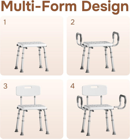 Deeptita Shower Chair for Inside Shower with Arms and Back, Height Adjustable Shower Chair for Elderly and Disabled with Enhanced Non-Slip Feet, 400 lbs Heavy Duty Shower Seat for Seniors