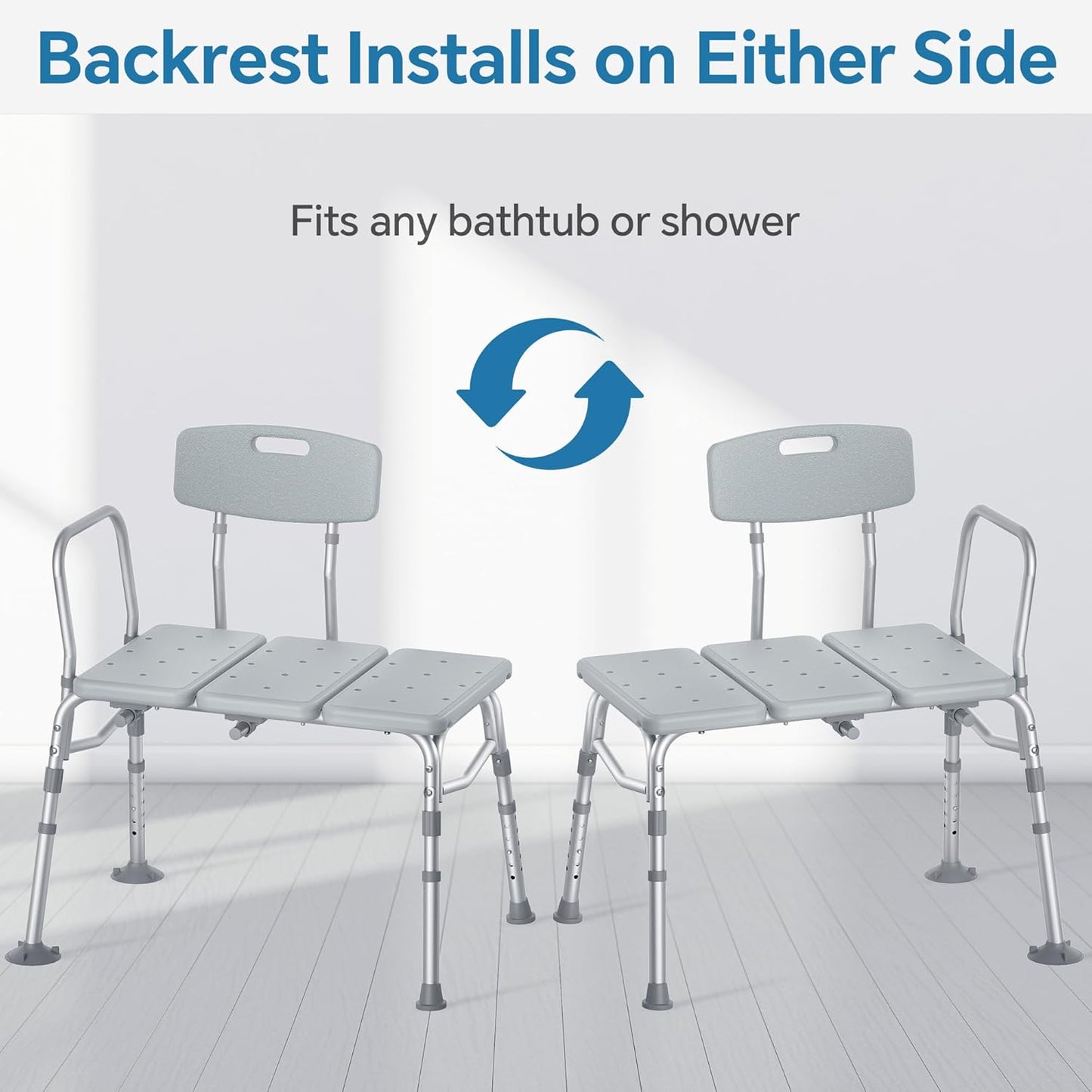 DEEPTITA Bathtub Transfer Bench, 400 Lbs Heavy Duty Shower Chair with Back, Non-Slip Feet, Height Adjustable Shower Bench for Elderly and Disabled