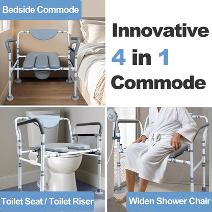 DEEPTITA Heavy Duty Bedside Commode, 500lbs Extra-Wide Bariatric Commode Chair for Adults & Seniors, Portable Toilet Seat with Arms, Adjustable Potty Chair Bucket with Lid, Tool-Free Assembly