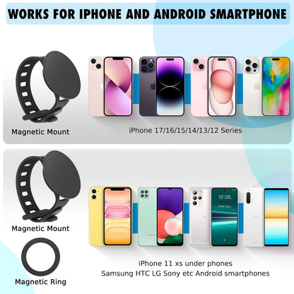 Stroller Phone Holder for Magsafe iPhone 17 16 15 14 13 12 Series Steering Wheel Phone Mount for GYM, Stroller, Wrist, Shopping & Golf Carts, Bikes, Magnetic Mount Adapter Accessories for All Phones