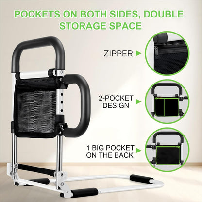 Ojiud Foldable Bed Rails for Elderly Adults Safety with Three Storage Pockets, Adjustable Bed Assist Rails for Seniors, Portable & Sturdy Grab Bar Bed Cane for King/Queen/Full/Twin (L)