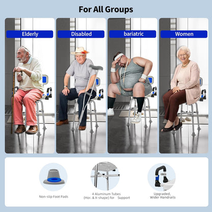 Deeptita Swivel Shower Chair with Arms and Back, Heavy Duty 500 lbs for Seniors, Elderly, Disabled, or Bariatric Adults, Bench Seat for Inside Shower Stall and Bathroom, Bathtub Seats, Adjustable Stool