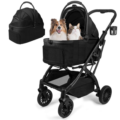 Small Dog Stroller, Pet Stroller for Small Dogs, 5-in-1 Dog Strollers - Fold All in One Without Detaching Carrier, Pet Strollers with Removable Waterproof Carrier for Dogs Cats 10 lbs 20 lbs - Khaki