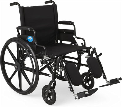 DEEPTITA Ultra-Lightweight Wheelchair with Flip-Back Desk Arms and Elevating Leg Rests for Extra Comfort, Black, 22” x 18" Seat