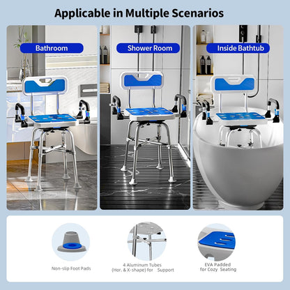 Deeptita Swivel Shower Chair with Arms and Back, Heavy Duty 500 lbs for Seniors, Elderly, Disabled, or Bariatric Adults, Bench Seat for Inside Shower Stall and Bathroom, Bathtub Seats, Adjustable Stool