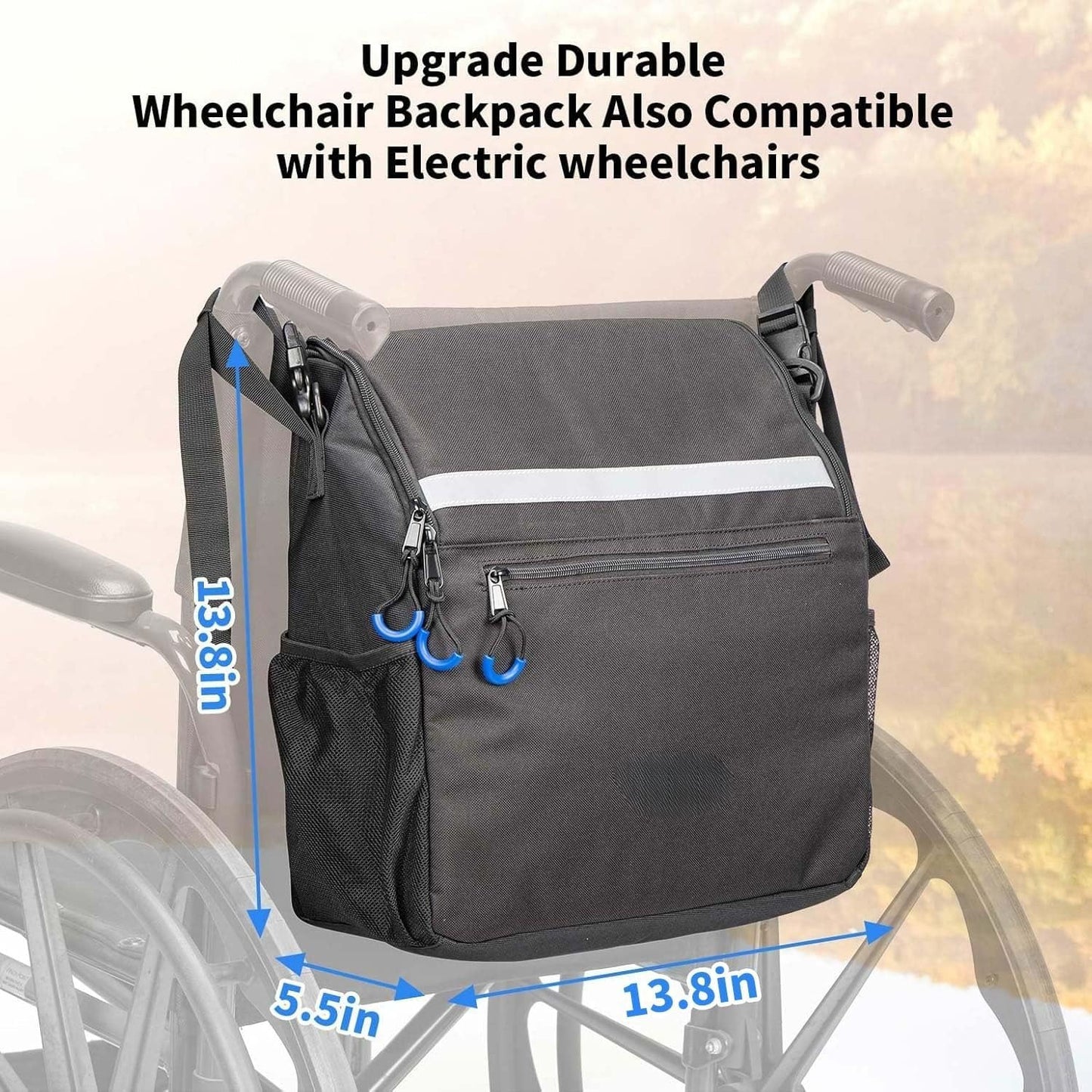 DEEPTITA Wheelchair Bags, Wheelchair Backpack with Cup Holder, Wheelchair Bags to Hang on Back, Electric Wheelchair Accessories, Large Storage Bag for Walker Rollator