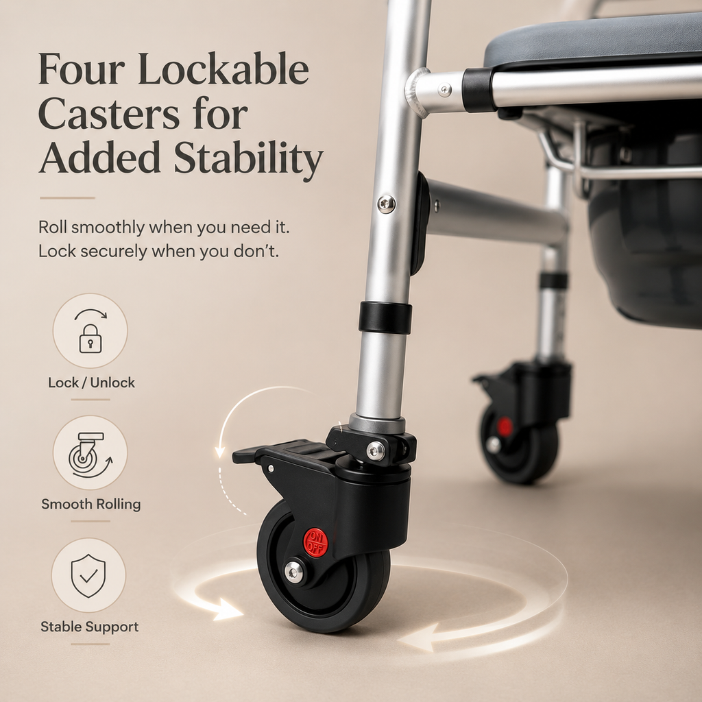 DeepTita 3-in-1 Rolling Bedside Commode Chair