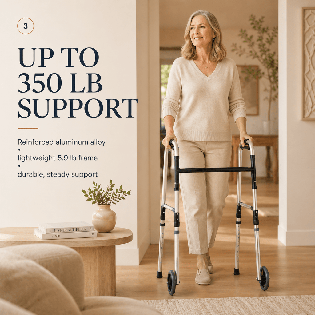 DeepTita Folding Front Wheel Walker, Home Travel, 5" Wheels, 350lb for modern home mobility, recovery, and everyday confidence