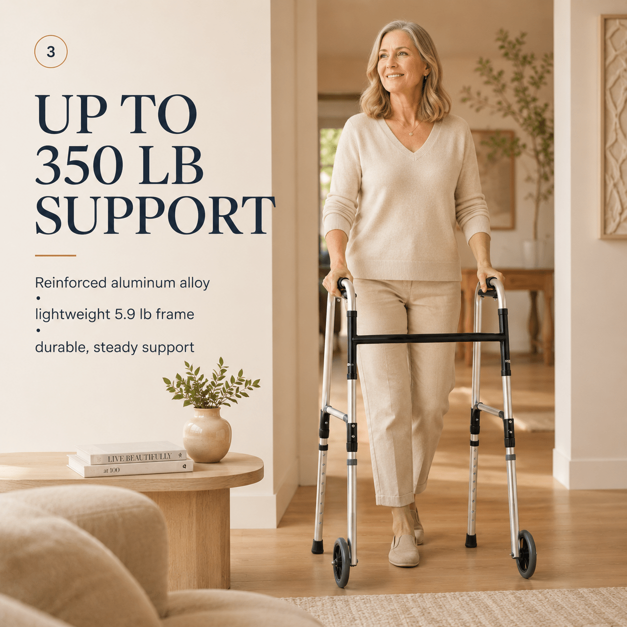 DeepTita Folding Front Wheel Walker, Home Travel, 5" Wheels, 350lb for modern home mobility, recovery, and everyday confidence
