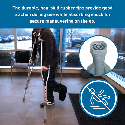 Deeptita Aluminum Crutches for Adults and Children – Pair of Lightweight, Height Adjustable Crutches – Includes Padded Underarm Cushions, Hand Grips, & Rubber Tips – Max. Weight Capacity 300 lb.