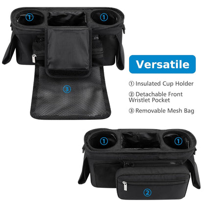 Accmor Universal Stroller Organizer with Insulated Cup Holder, Detachable Phone Bag and Shoulder Strap, Stroller Bag Caddy Organizer Fits for Uppababy, Baby Jogger, Britax Strollers