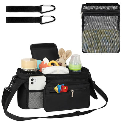 Accmor Universal Stroller Organizer with Insulated Cup Holder, Detachable Phone Bag and Shoulder Strap, Stroller Bag Caddy Organizer Fits for Uppababy, Baby Jogger, Britax Strollers