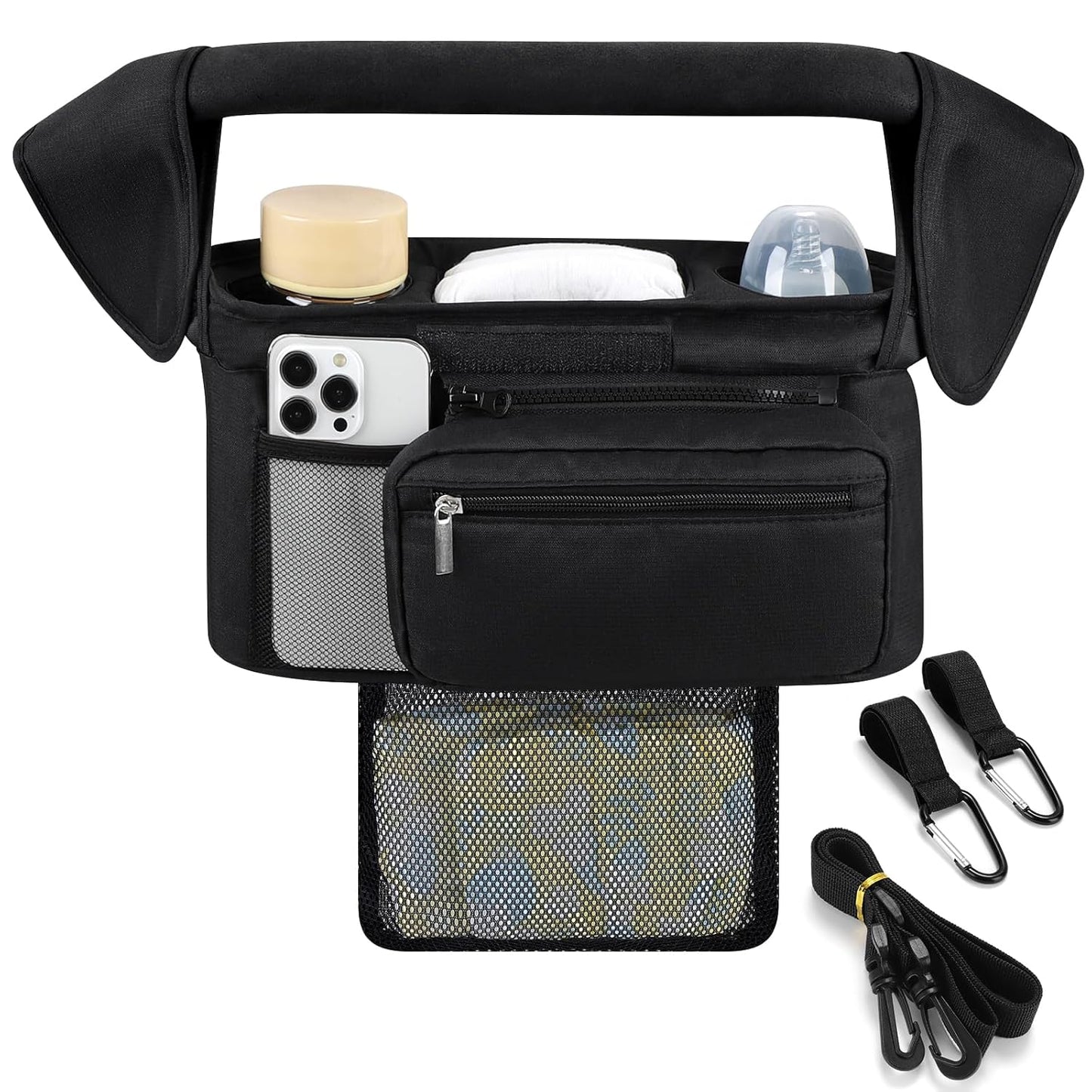 Accmor Universal Stroller Organizer with Insulated Cup Holder, Detachable Phone Bag and Shoulder Strap, Stroller Bag Caddy Organizer Fits for Uppababy, Baby Jogger, Britax Strollers