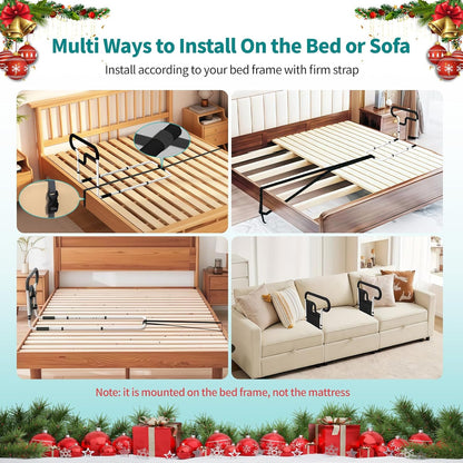 Deeptita Bed Rails for Elderly Adults Safety, Height and Length Adjustable Bed Assist Rail for Senior, Bedrail with 2 Bag & Strap, Help Get in & Out of Bed, Fit Most Bed, Supports 300 lbs, Tool-Free