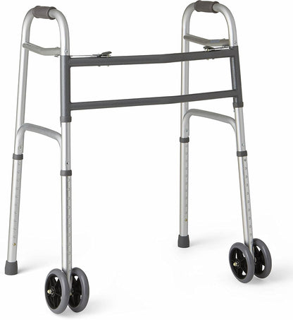 Andador plegable bariátrico de alta resistencia Medline Deeptita con ruedas de 5" y mangos duraderos, capacidad de peso de 500 lb.