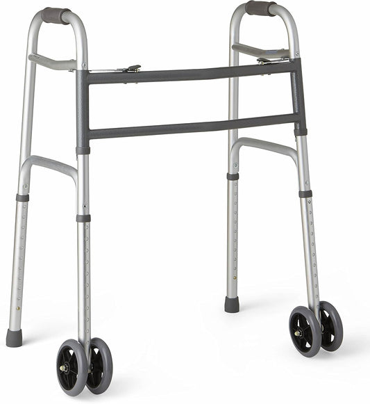 Deeptita Medline Heavy-Duty Bariatric Folding Walker with 5” Wheels and Durable Handles, 500 lb. Weight Capacity