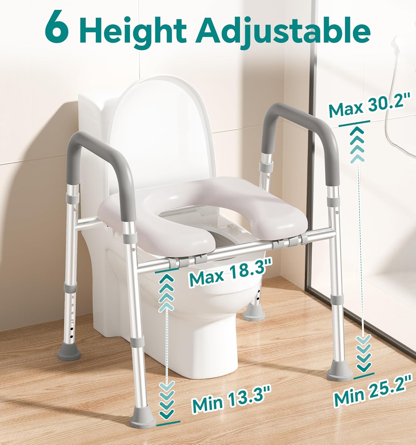 Deeptita Toilet Seat Risers for Seniors, Raised Toilet Seat with Handles, Adjustable Height & Width, Cozy Padded 400lb Elevated Toilet Seat, Fits Any Toilet