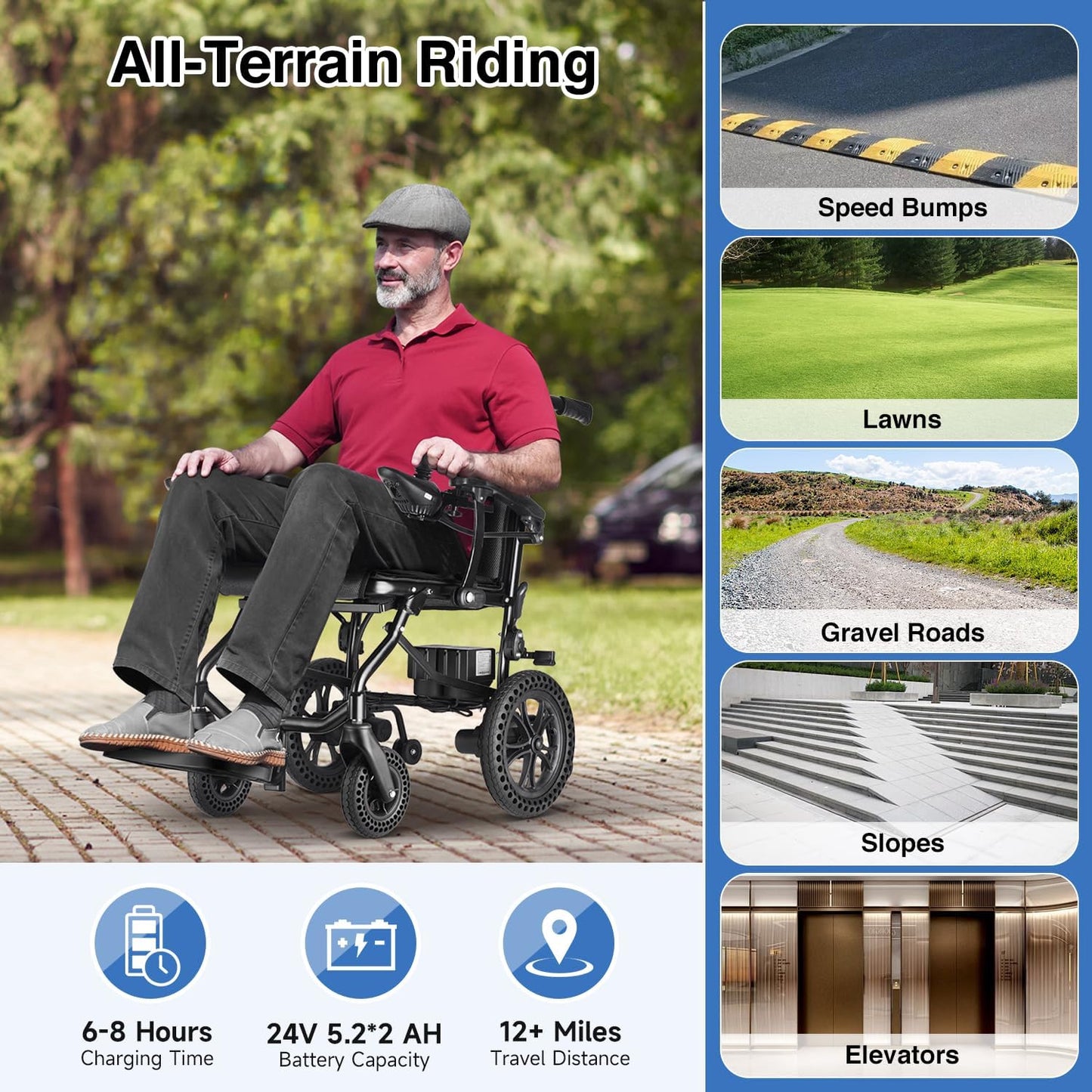 DEEPTITA Electric Wheelchairs for Adults, Lightweight Foldable Motorized Wheelchair with Removable Battery, Liftable Armrest, Airline Approved (30 Lbs, Grey)