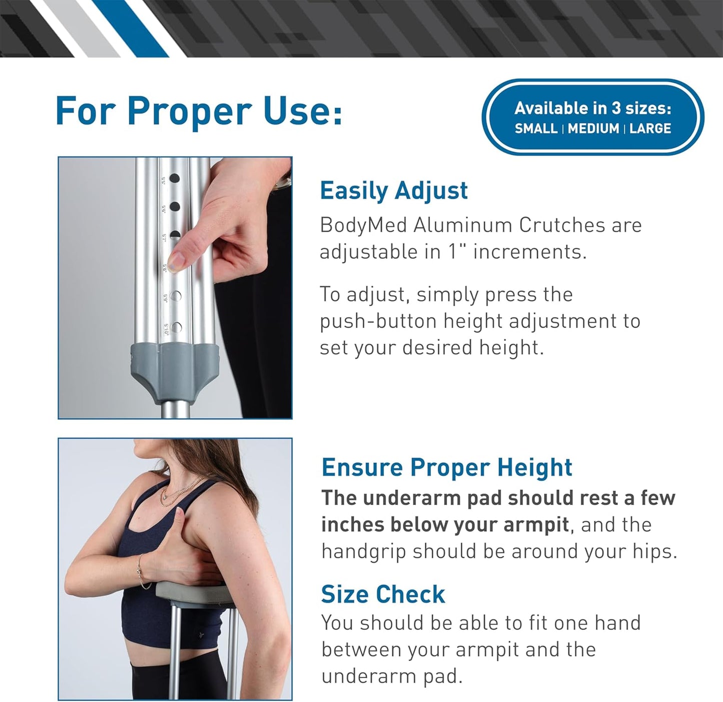 Deeptita Aluminum Crutches for Adults and Children – Pair of Lightweight, Height Adjustable Crutches – Includes Padded Underarm Cushions, Hand Grips, & Rubber Tips – Max. Weight Capacity 300 lb.