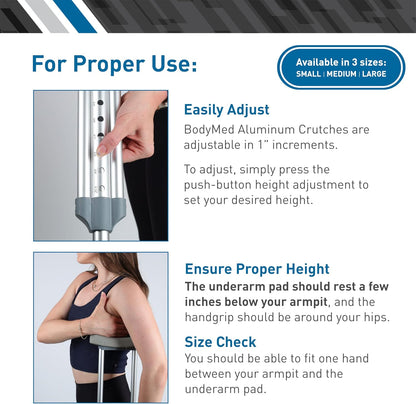 Deeptita Aluminum Crutches for Adults and Children – Pair of Lightweight, Height Adjustable Crutches – Includes Padded Underarm Cushions, Hand Grips, & Rubber Tips – Max. Weight Capacity 300 lb.