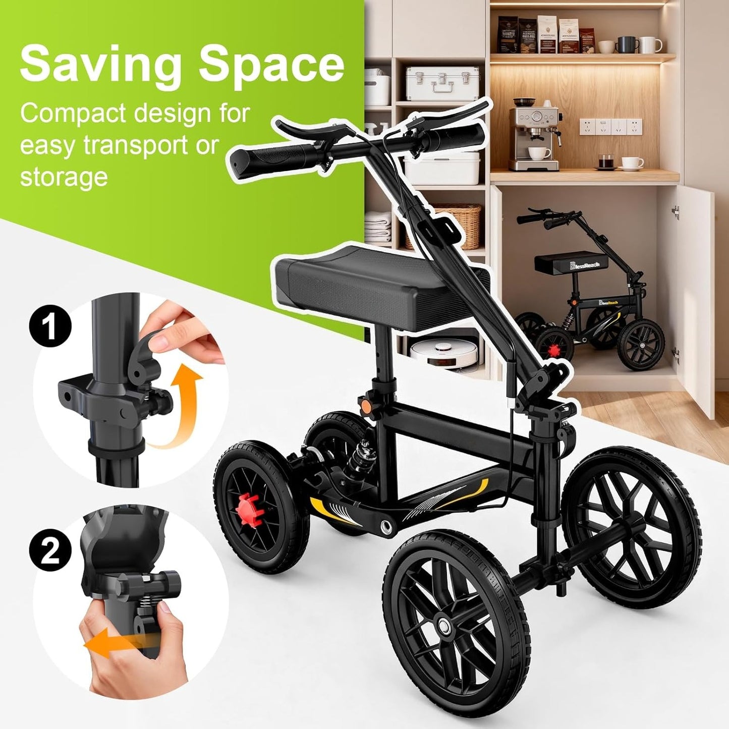 DEEPTITA Deluxe Medical Scooter Double Handbrake, All-Terrain Steerable Knee Scooter Crutch Alternative, for Adults with Injured Ankle & Foot Recovery in Black