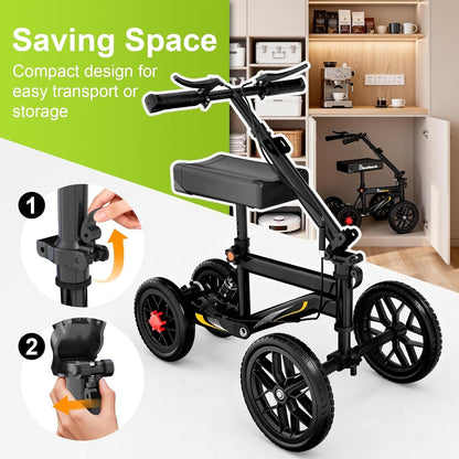 DEEPTITA Deluxe Medical Scooter Double Handbrake, All-Terrain Steerable Knee Scooter Crutch Alternative, for Adults with Injured Ankle & Foot Recovery in Black