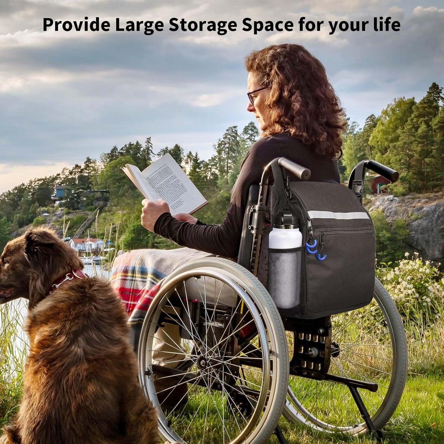 DEEPTITA Wheelchair Bags, Wheelchair Backpack with Cup Holder, Wheelchair Bags to Hang on Back, Electric Wheelchair Accessories, Large Storage Bag for Walker Rollator